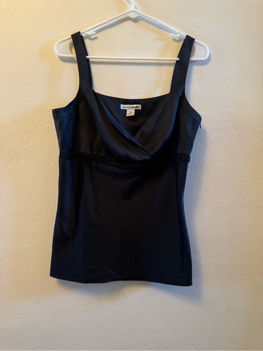 Envision Studio Black Satin Crossover Tank Top – Sleek & Sophisticated - Size M